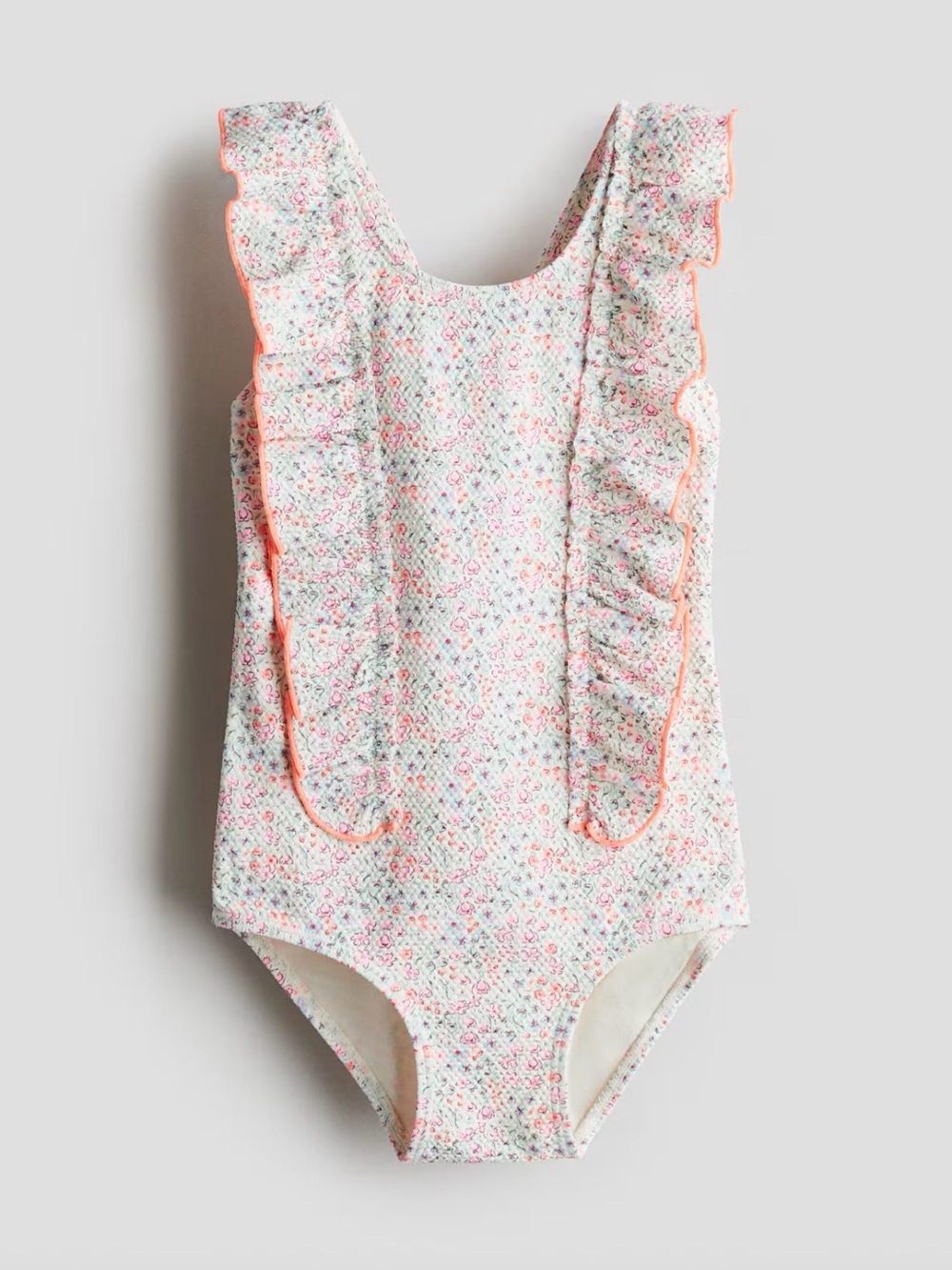 H&M Pink & White Floral Ruffle One-Piece swimsuit- size 3/4T